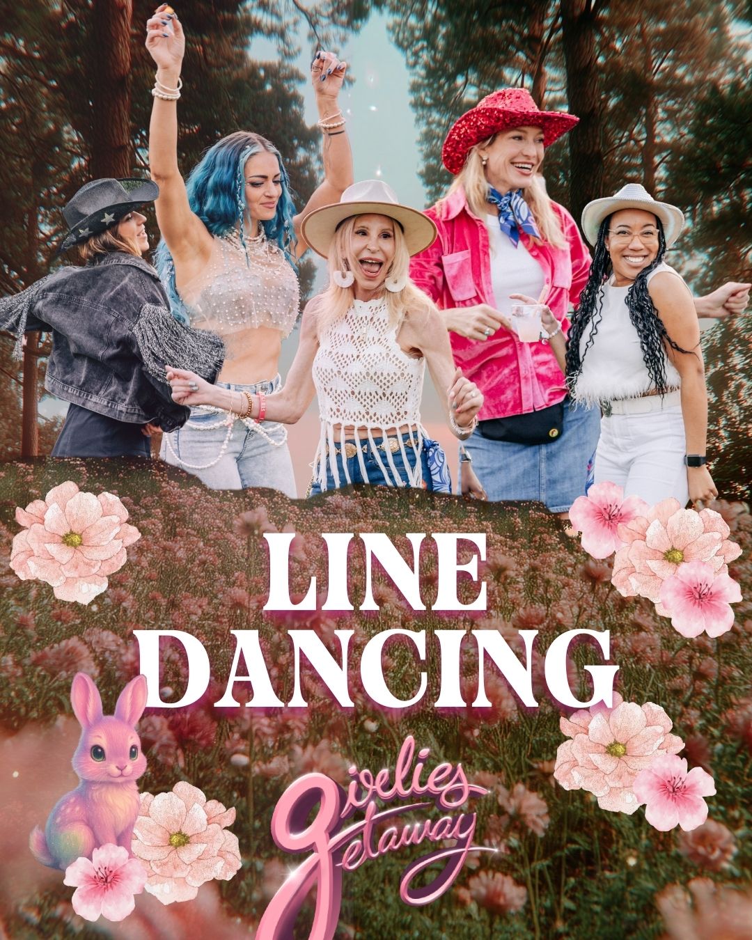 Girlies line dancing in a field