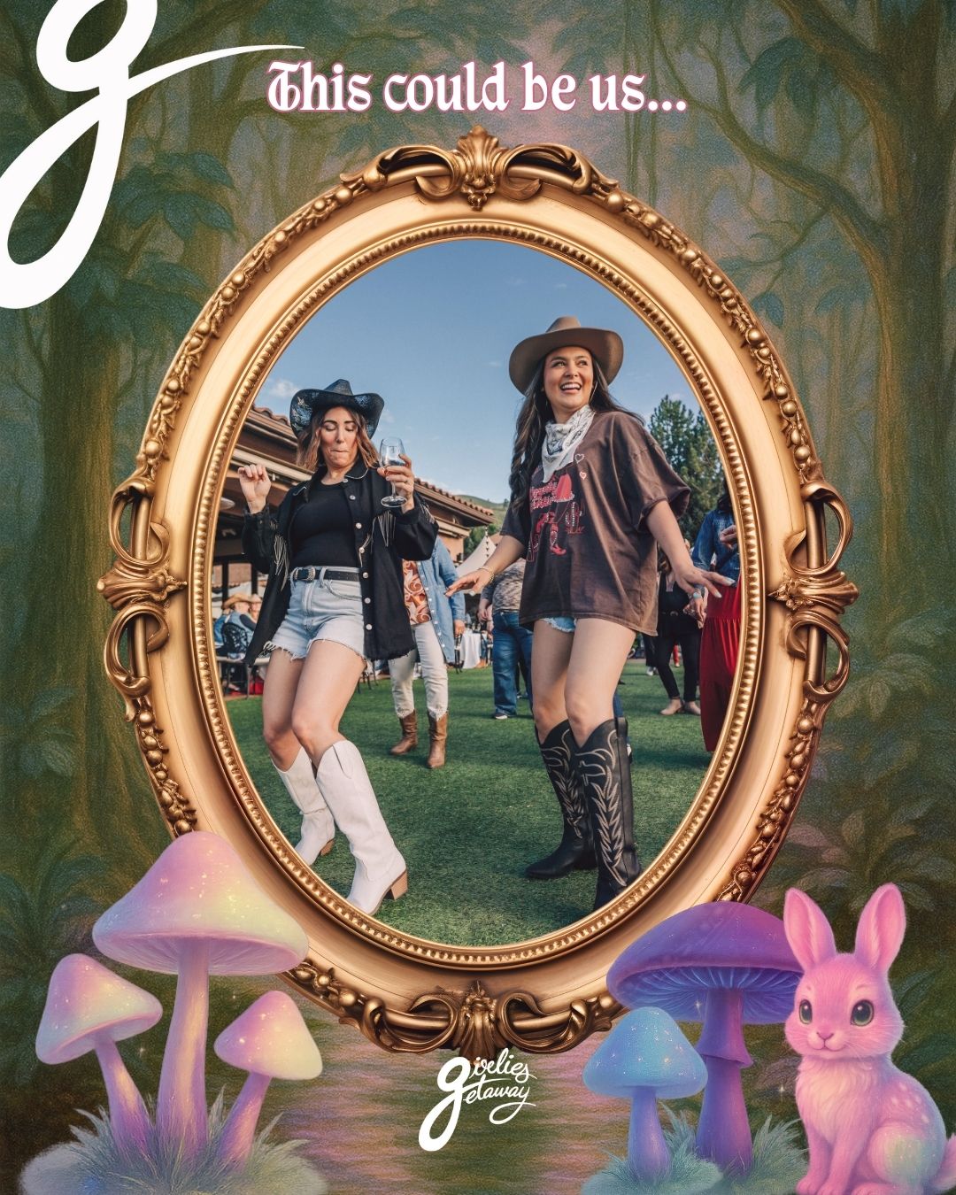 Picture frame with two Girlies line dancing