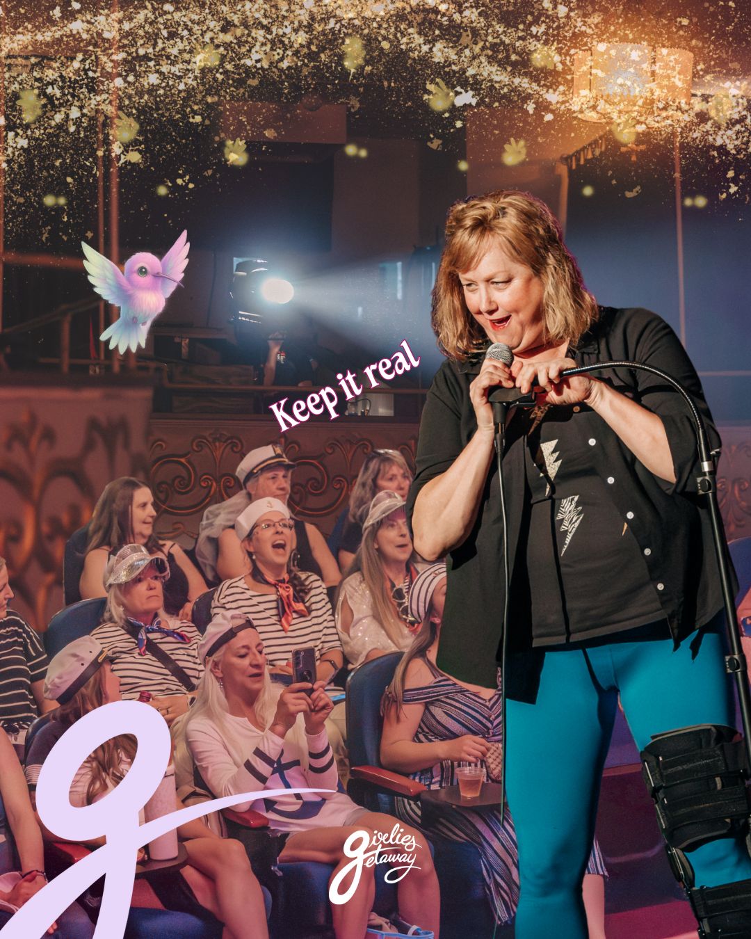 Crowd of Girlies laughing with a comedian