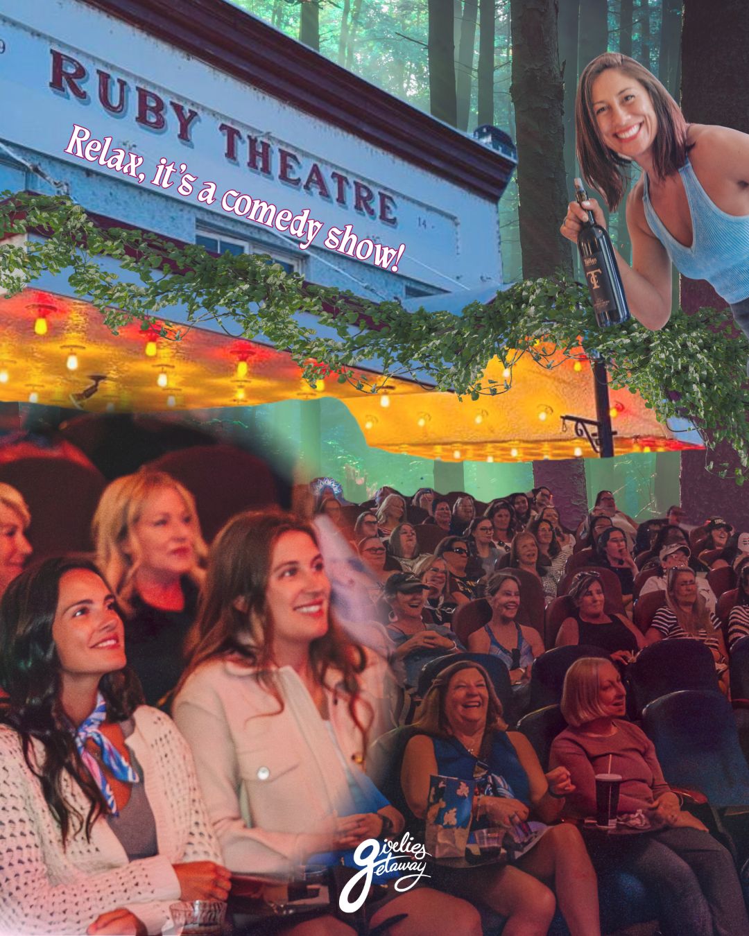 Girlies collage around a comedy show