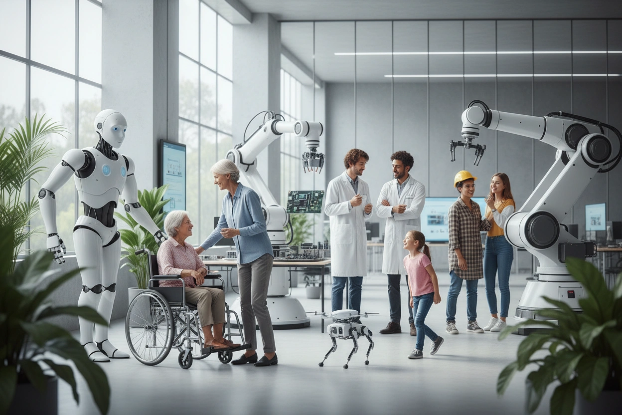 Professional image illustrating Common Misconceptions About AI Robotics