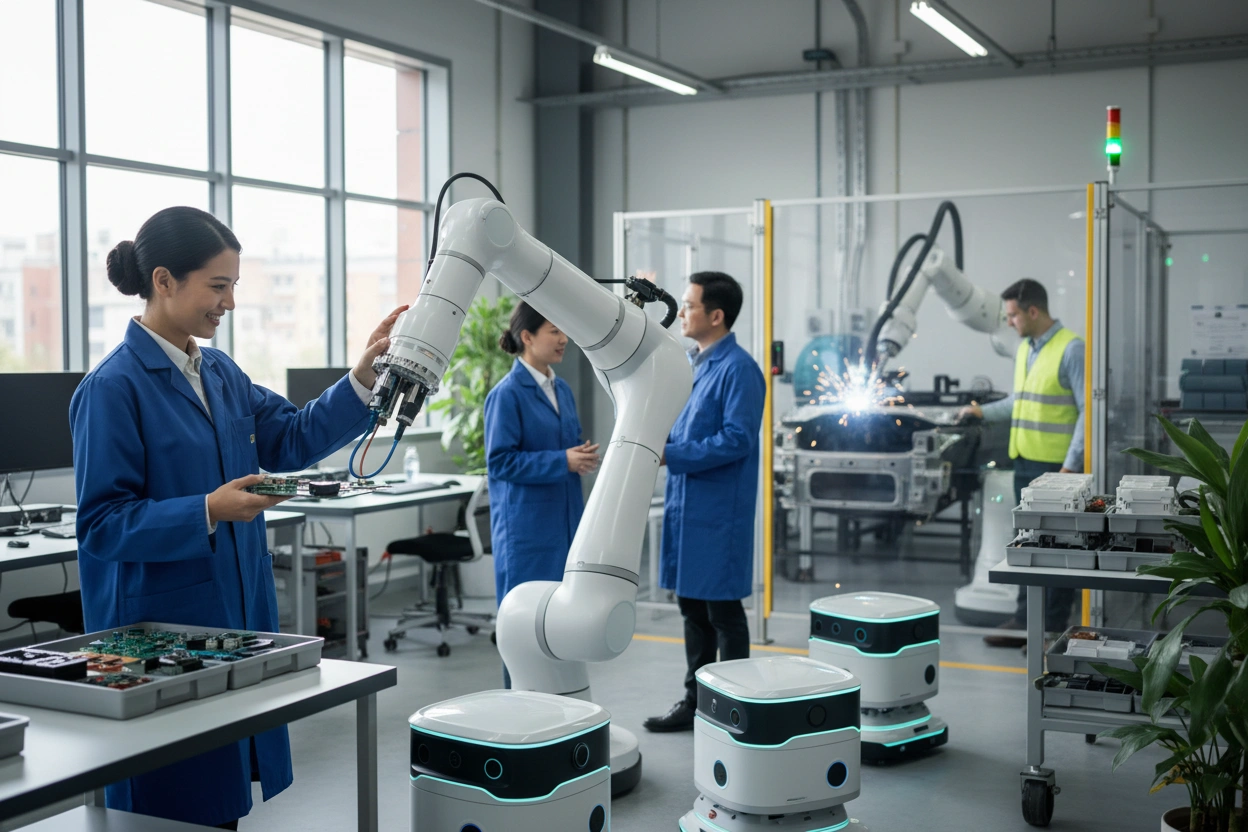 Professional image illustrating Common Misconceptions About AI Robotics