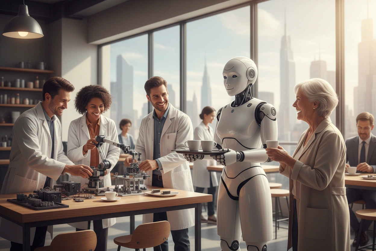 Professional image illustrating Common Misconceptions About AI Robotics