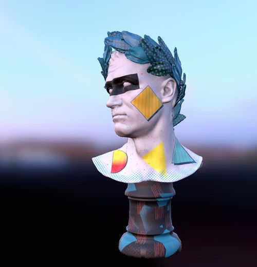 A marble bust in 1980s colors 2