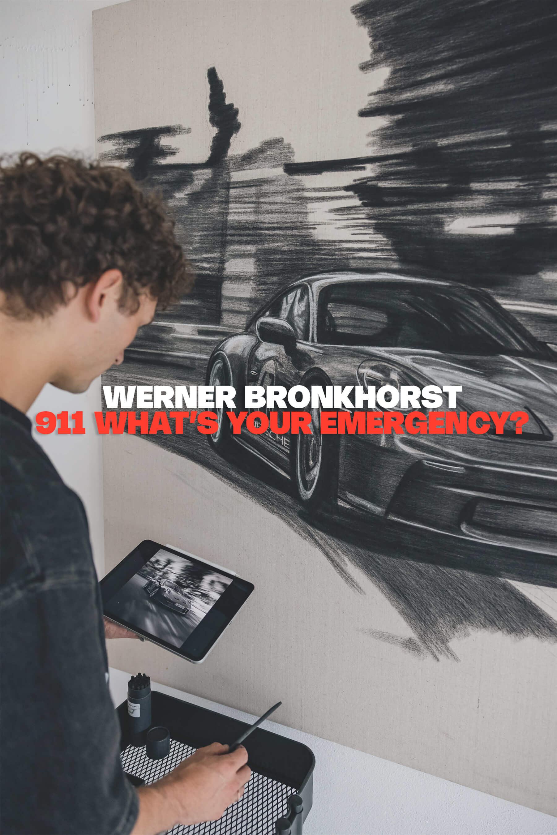 Werner Bronkhorst: 911 What’s Your Emergency art collection explores urgency, crisis, and modern culture through bold automotive-inspired works.