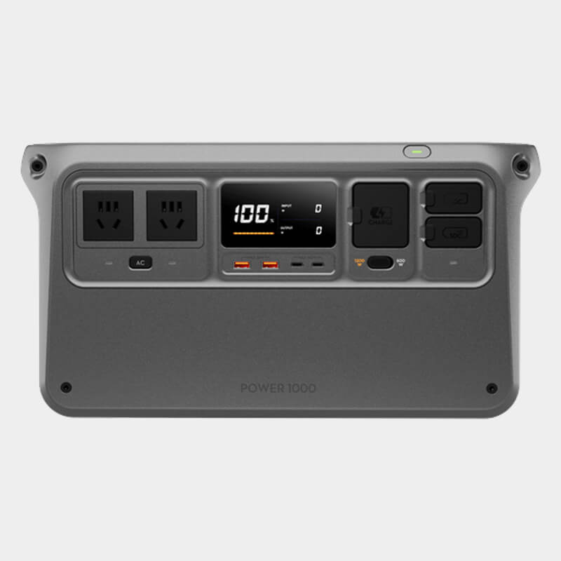 Portable power hub for professional shoots. Delivers 1000Wh capacity with dual AC and USB-C outputs to run lights, laptops, and cameras seamlessly on location.