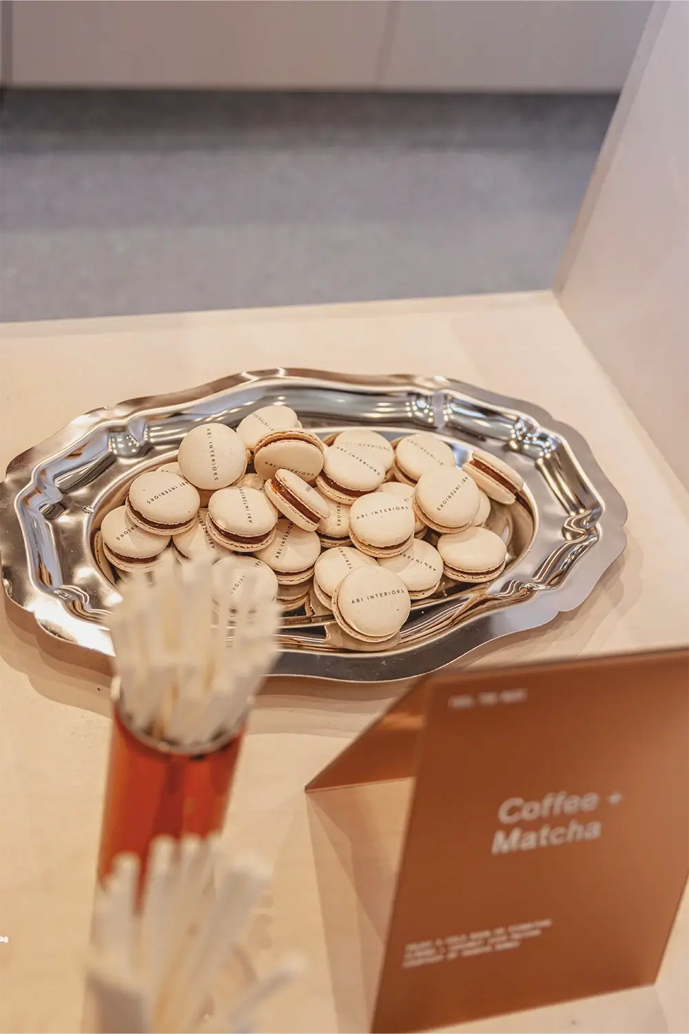 ABI Interiors Sydney showroom interior during launch event featuring contemporary fixtures, clean architectural lines, and styled product displays