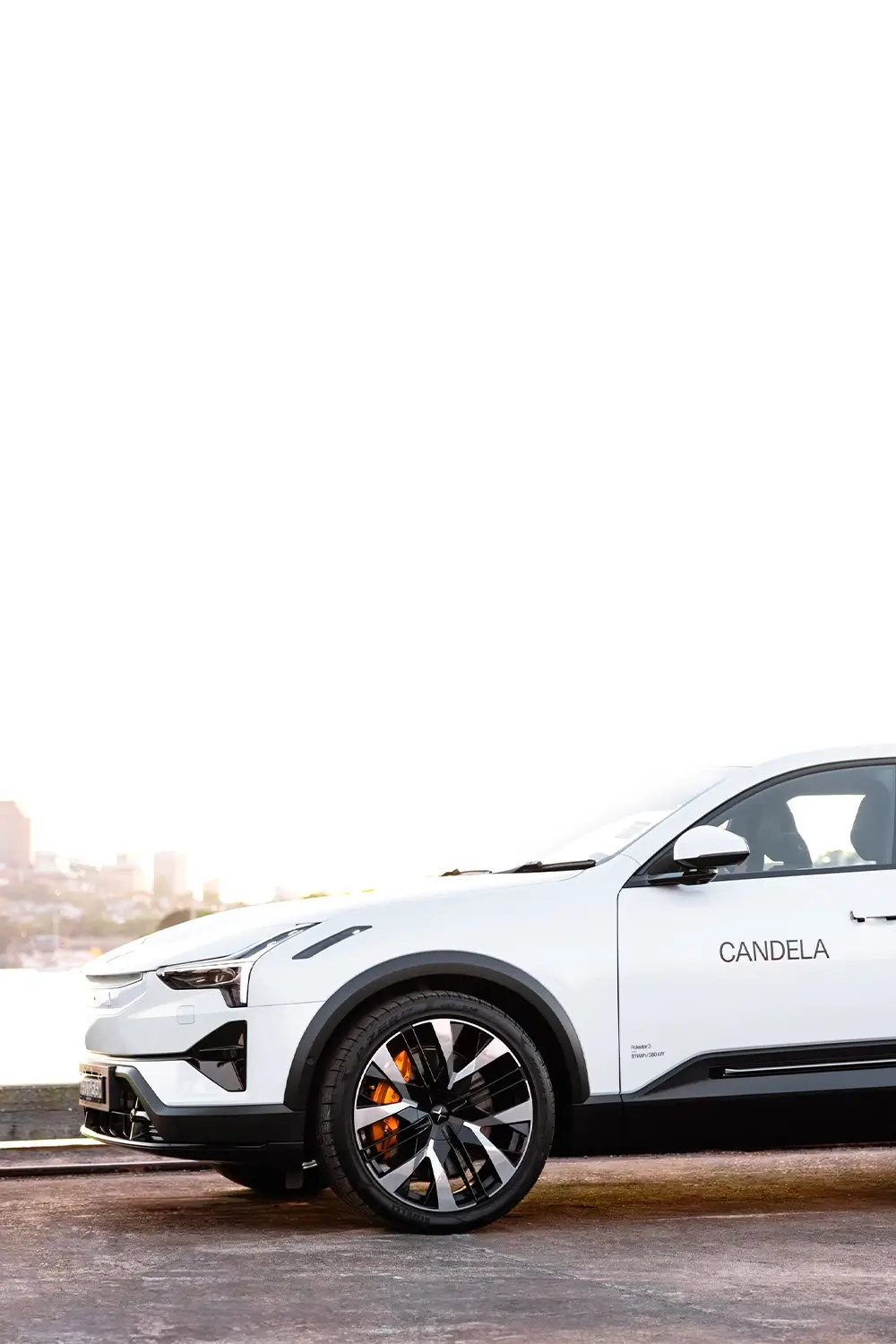 Polestar and Candela collaboration captured at Sydney Harbour Concours d’Elegance, featuring the Candela C-8 Polestar edition electric hydrofoil boat alongside Polestar vehicles, photographed by EDG Studios.