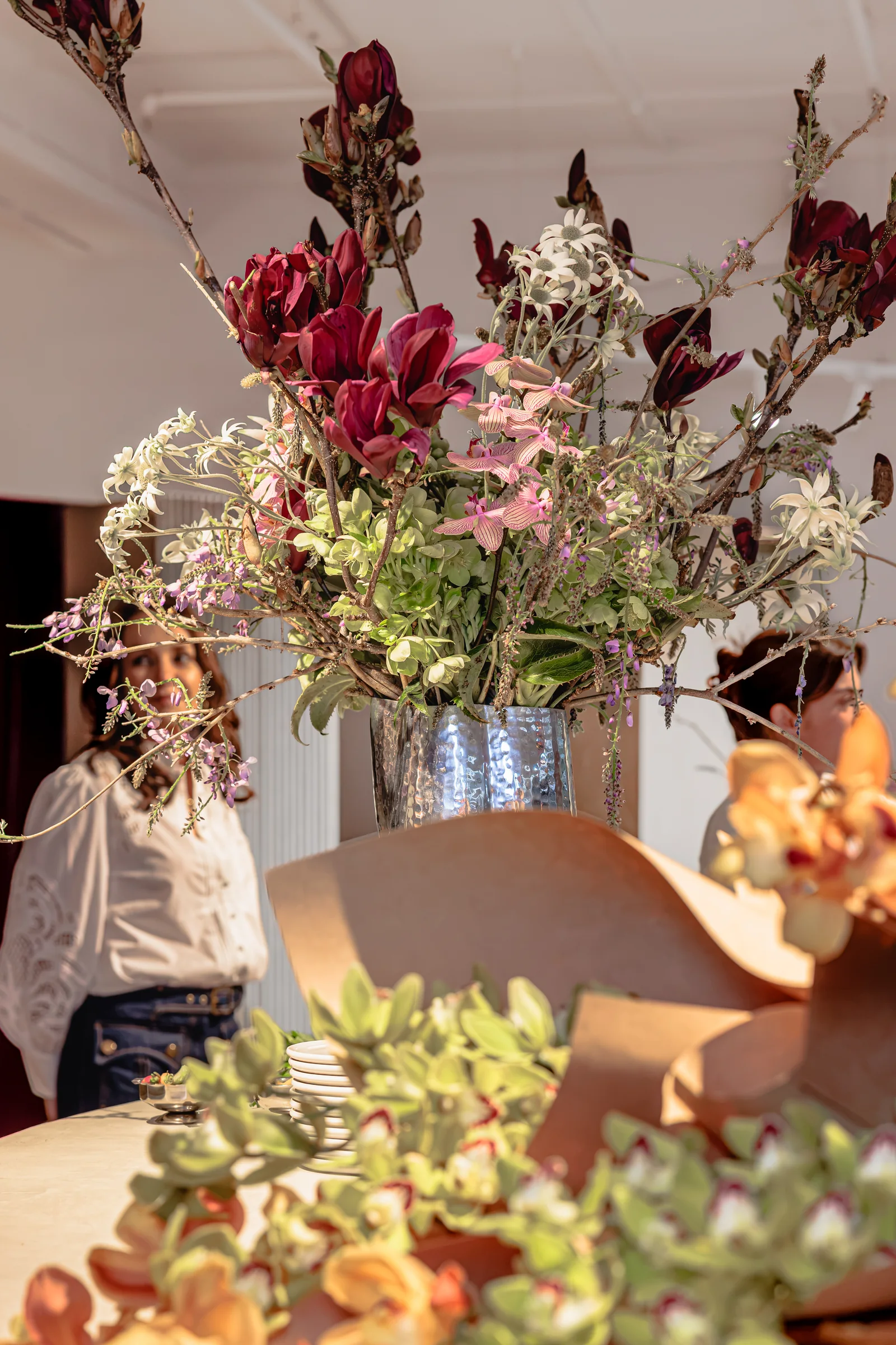 Flowers and colourful table styling at the Made By Storey and September Studio event, photographed by EDG Studios.