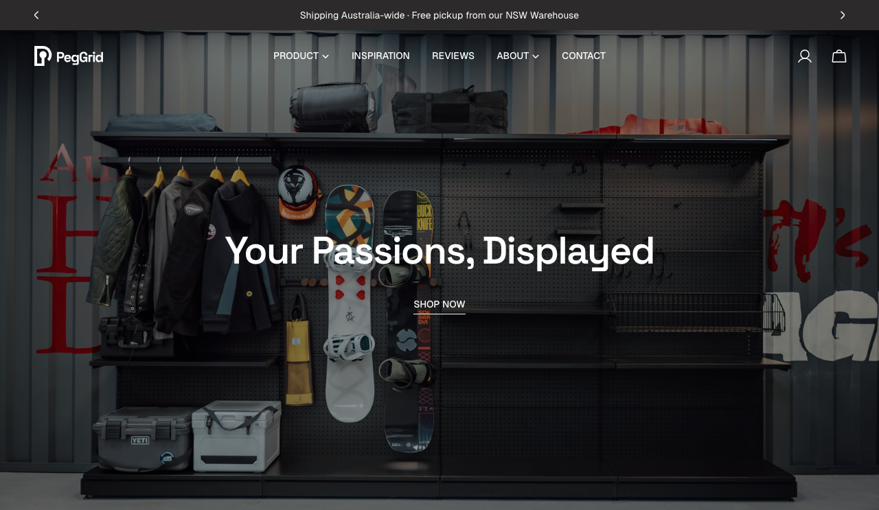 PegGrid online store showing its modular display system
