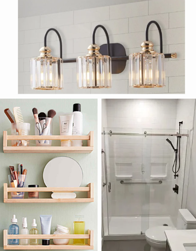 Grab bars vanity lights shelving