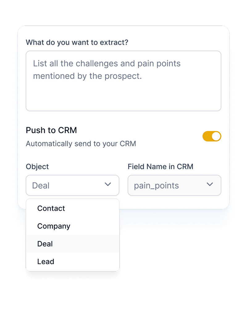 Extract and automatically push to your CRM