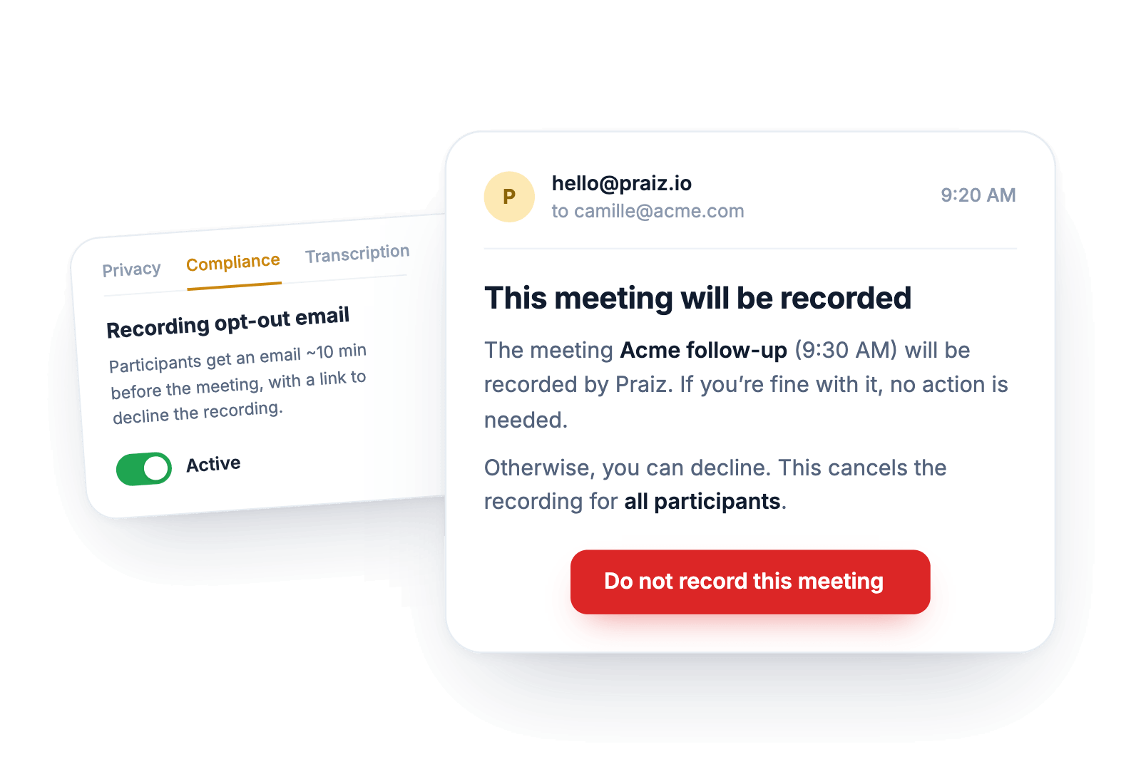 Recording email optout