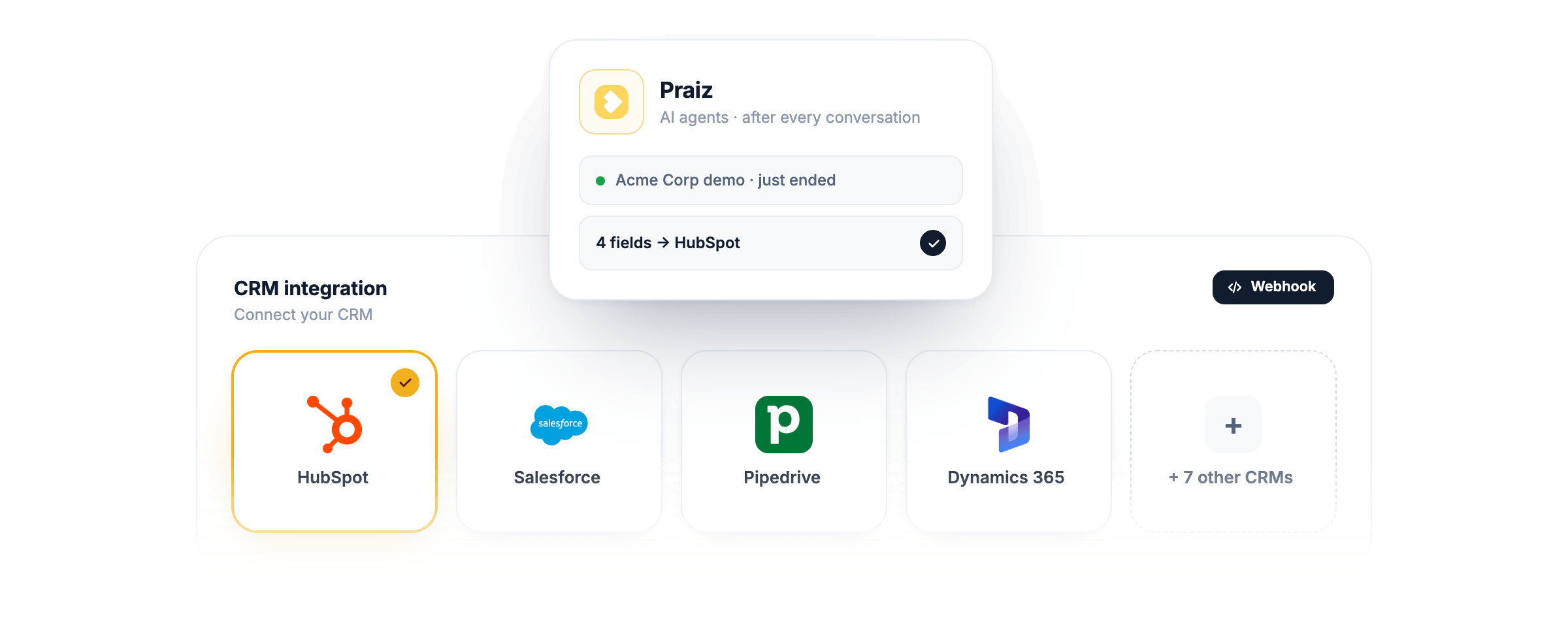 CRM integration: fields sent to HubSpot after a conversation