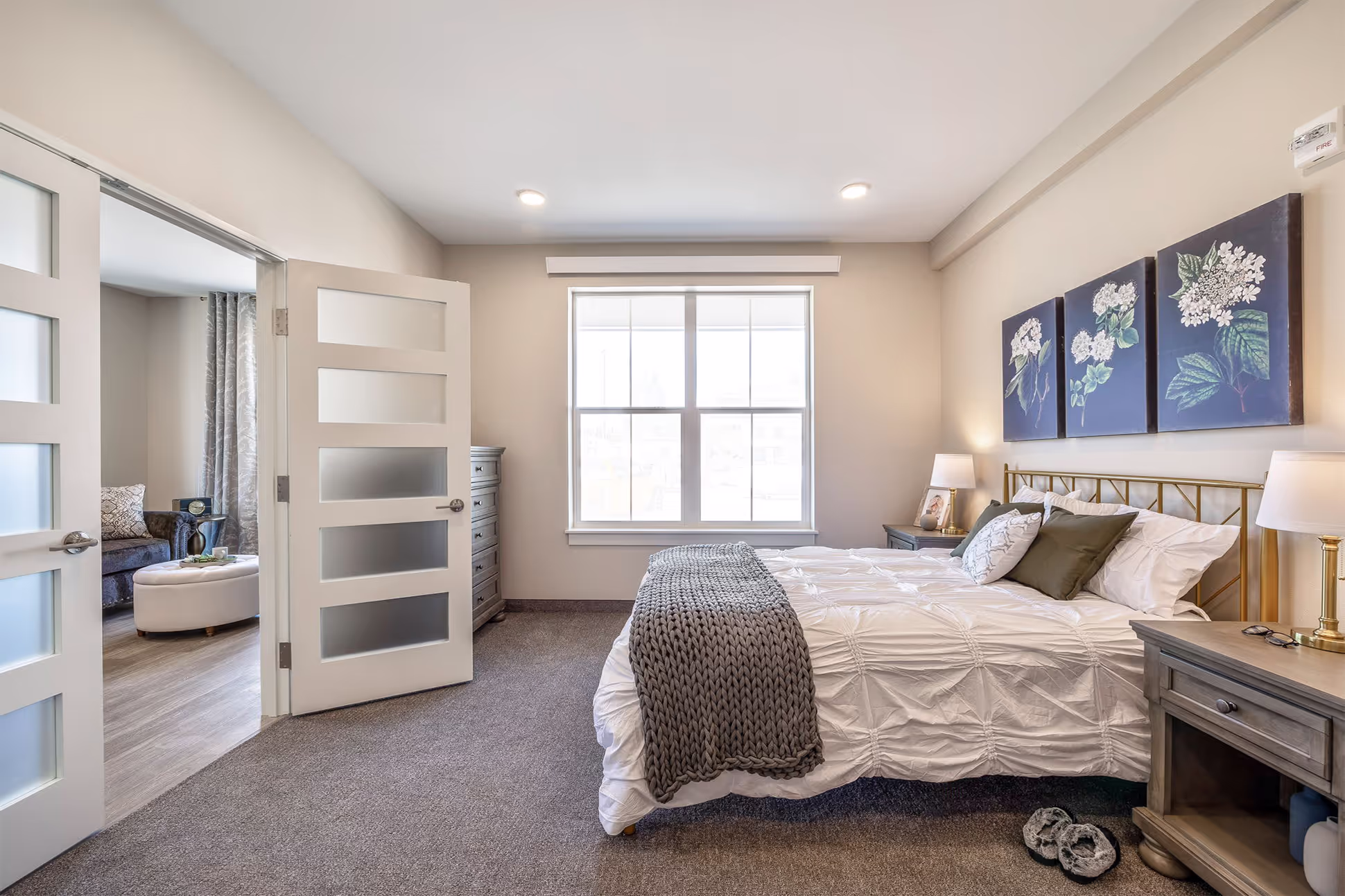  bedroom with a bed, dresser and closet