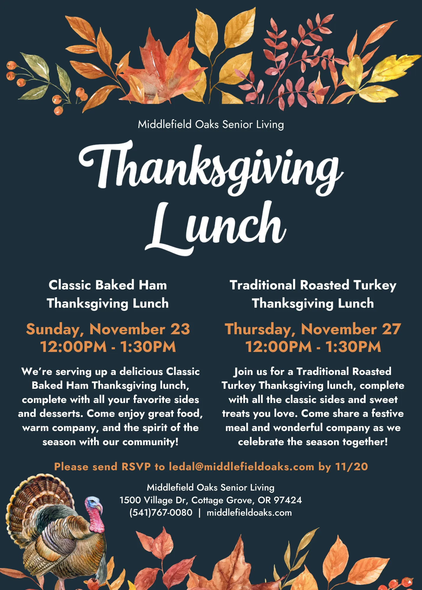 Thanksgiving Lunch at Middlefield Oaks Senior Living