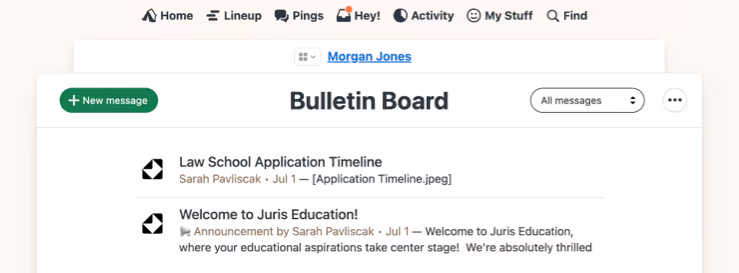 Image of Inspira Advantage's student dashboard, bulletin board
