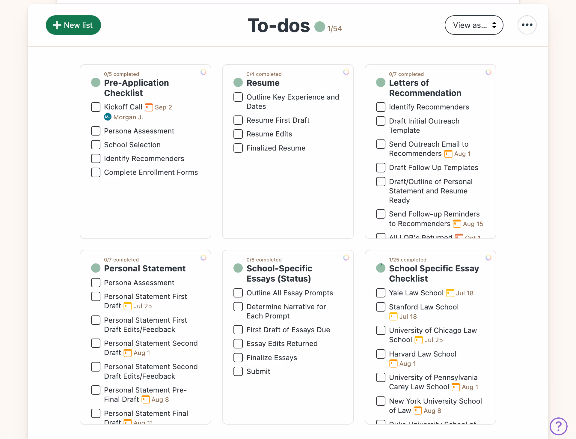Image of Inspira Advantage's student dashboard, To-Do's list page