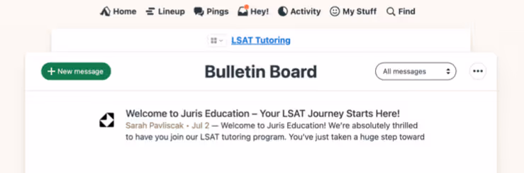 Image of Inspira Advantage's student dashboard, bulletin board