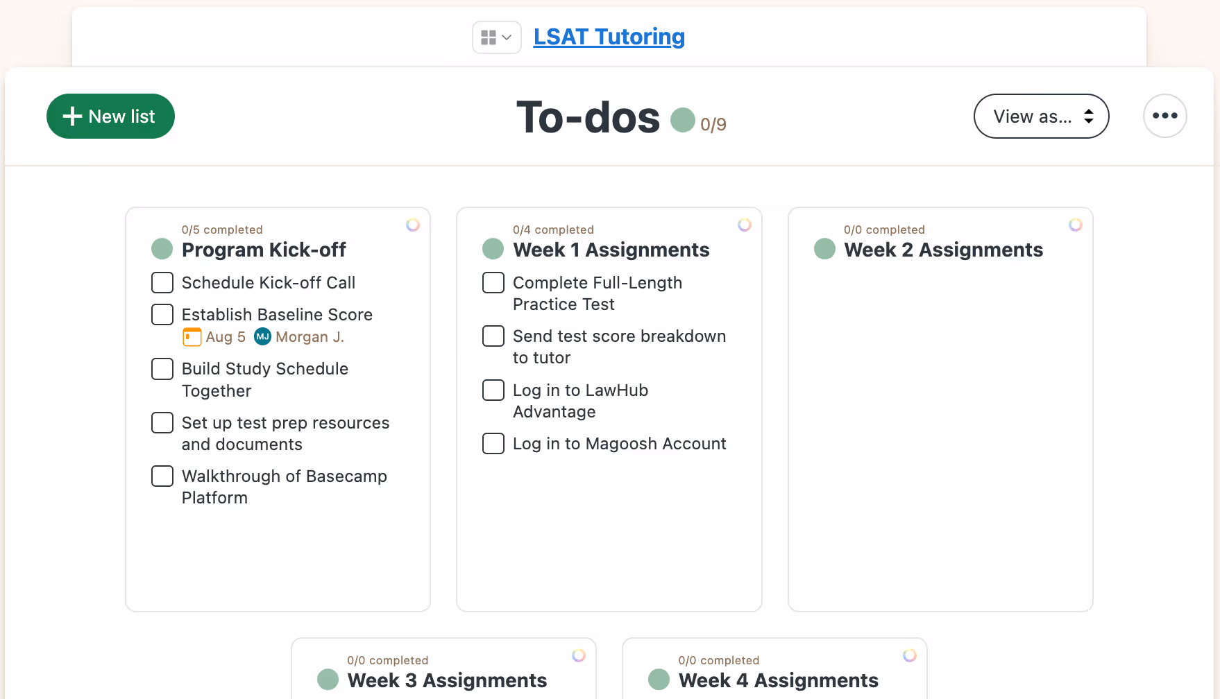 Image of Inspira Advantage's student dashboard, To-Do's list page