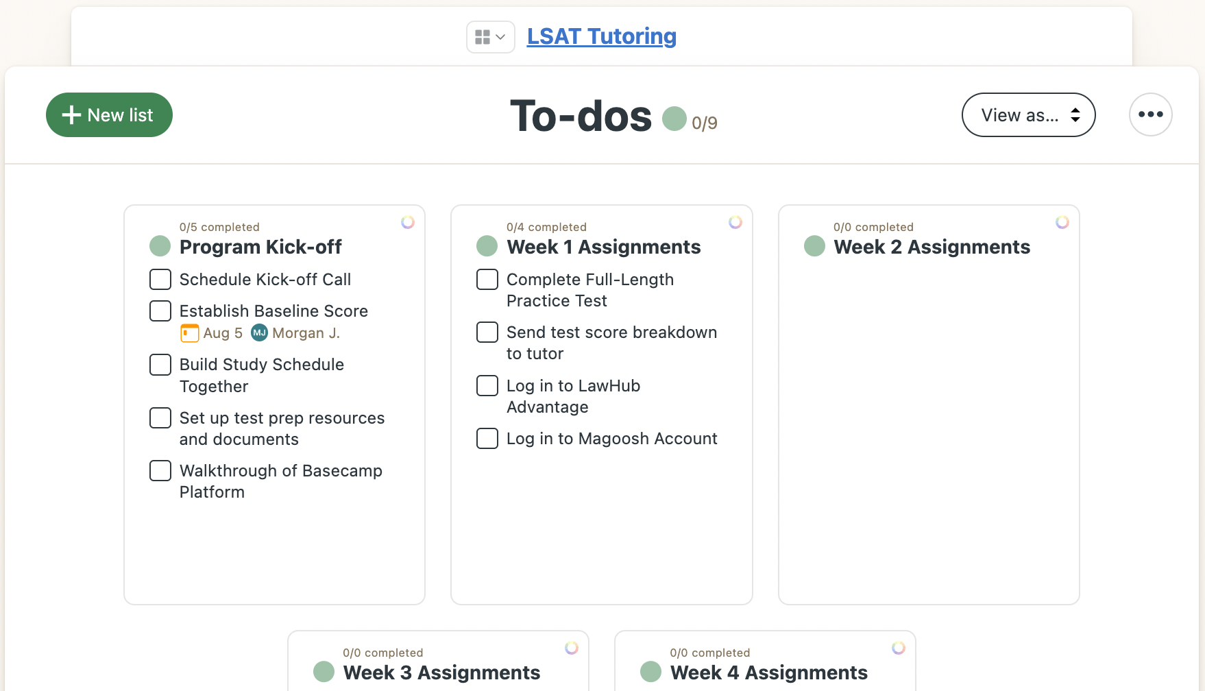 Image of Inspira Advantage's student dashboard, To-Do's list page