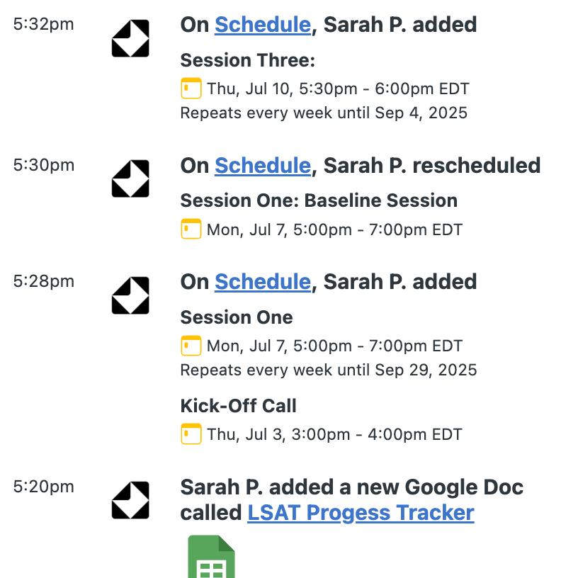 Image of Inspira Advantage's student dashboard, schedule log