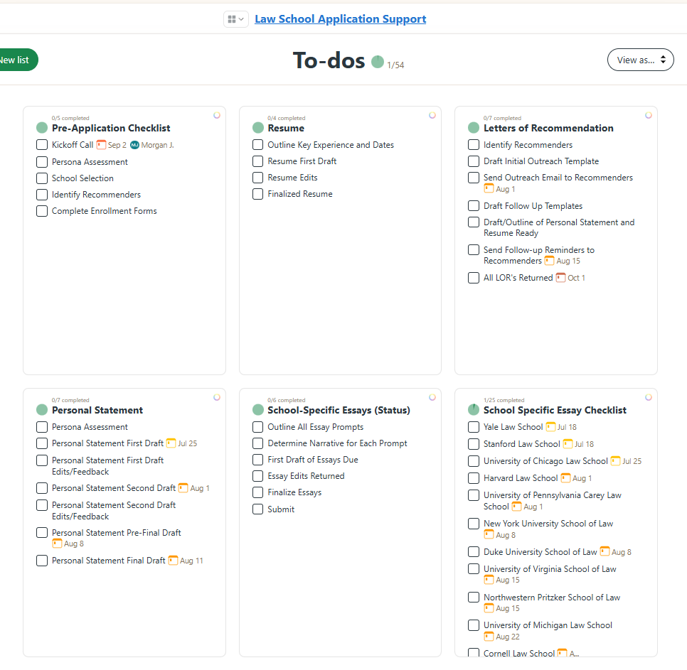 Screenshot of JurisOS's law school application support page