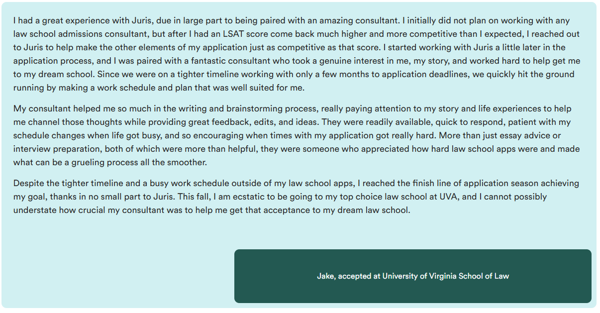 Jake's review of working with Juris Education