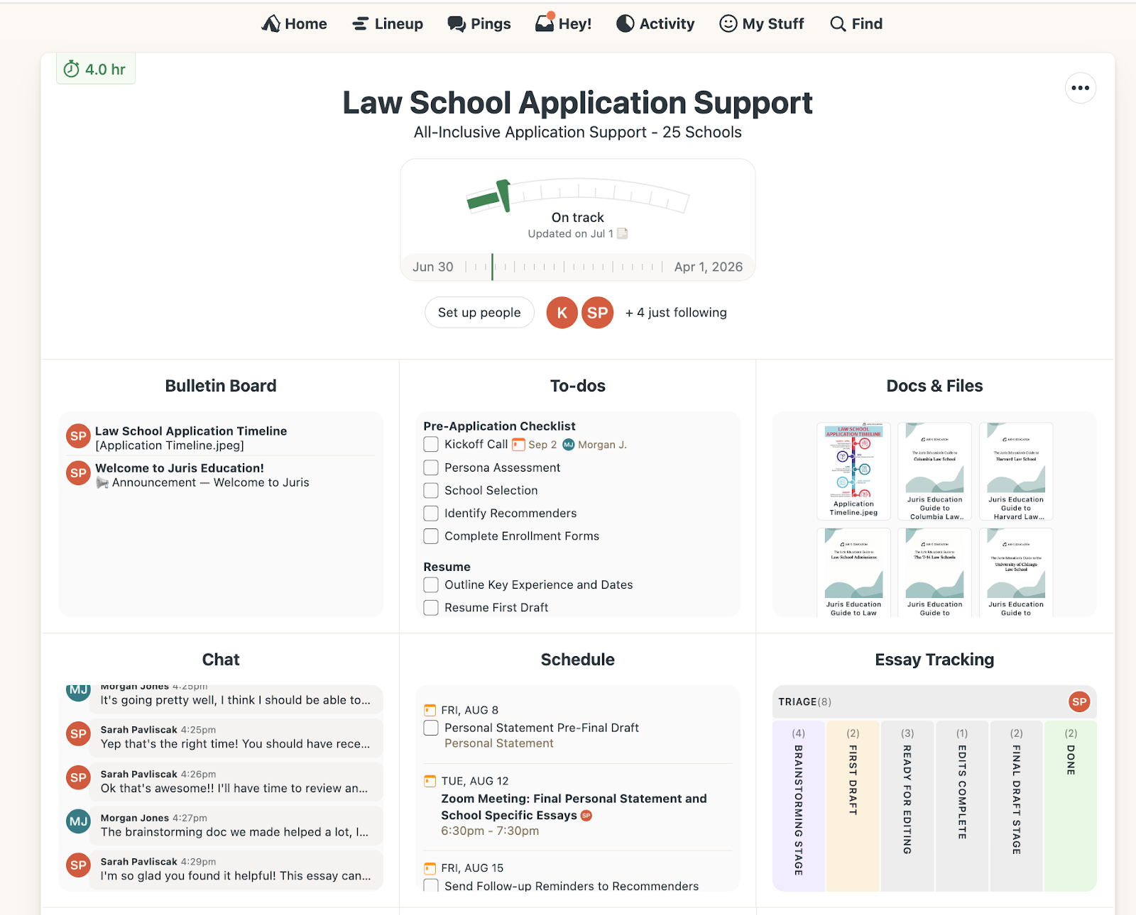 Screenshot of JurisOS' dashboard