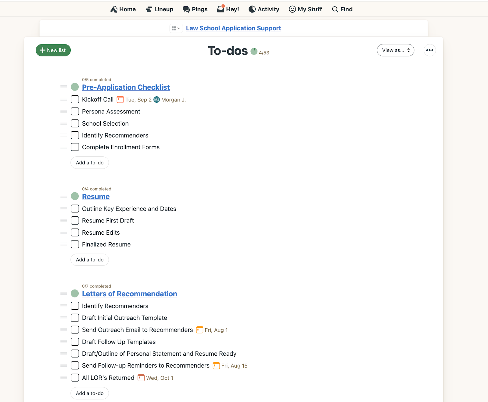Screenshot of a customized to-do list on JurisOS