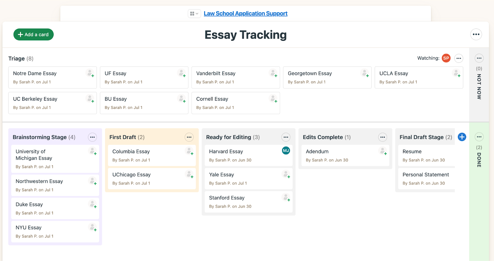 Screenshot of JurisOS' Essay Tracking page