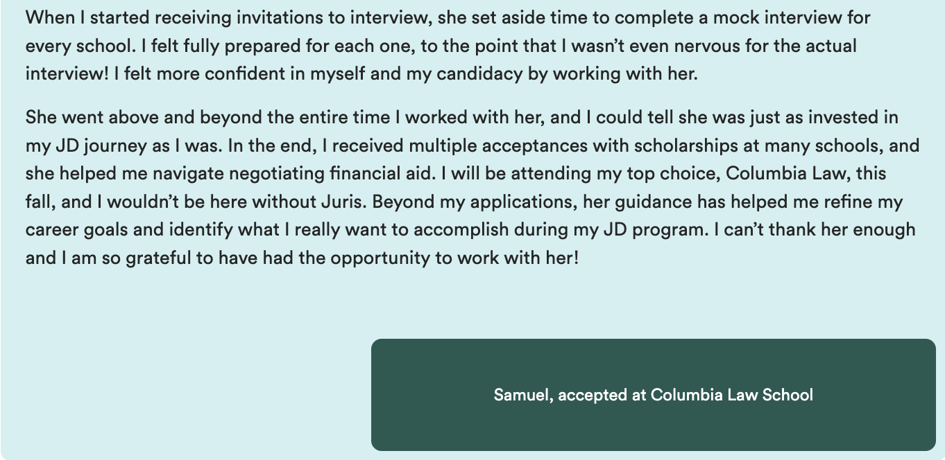Screenshot of a student's review of Juris Education