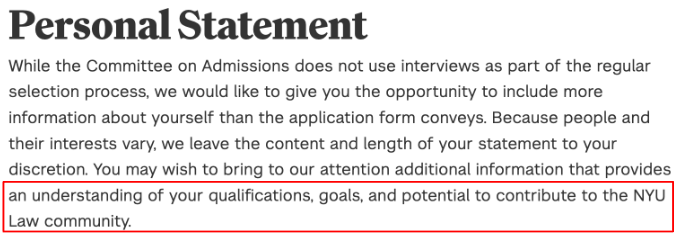 Screenshot of NYU Law Personal Statement