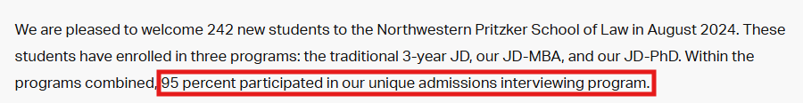 Screenshot of the Northwestern Pritzker School of Law Class Profile page showing a section on the optional video interview