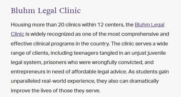 Information on Northwestern Pritzker School of Law's Bluhm Legal Clinic