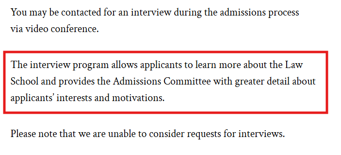 Screenshot of Columbia Law School's interview policy.