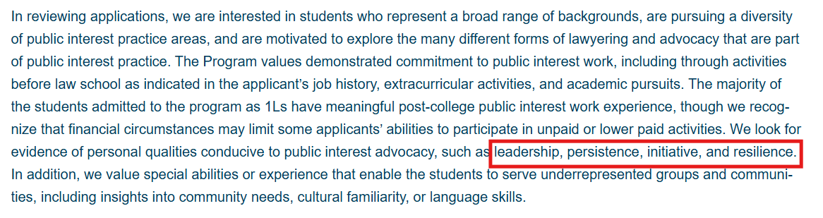 Screenshot of UCLA School of Law's David J. Epstein Program admissions review