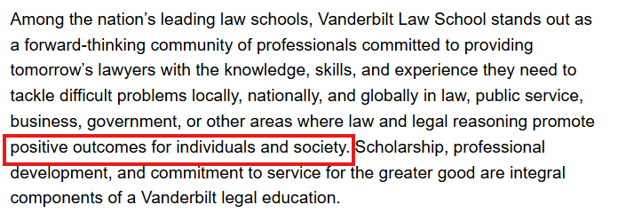 Screenshot of LSAC's page on Vanderbilt Law School that describes the type of student admissions officers look for