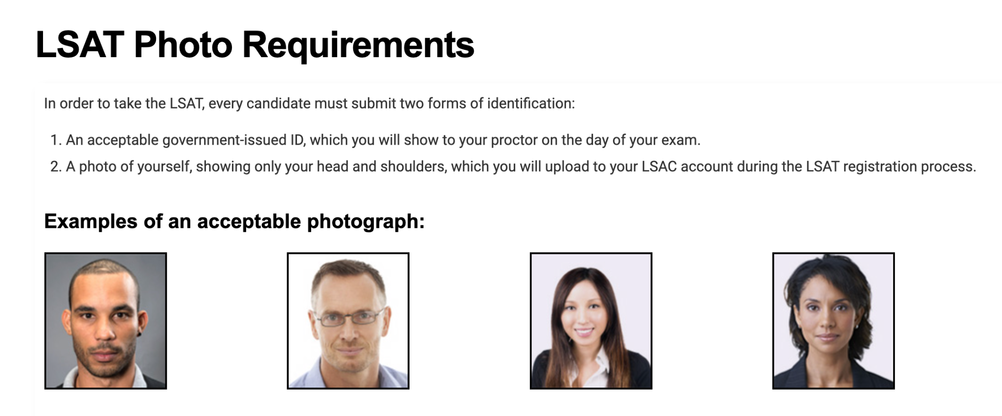 Screenshot of LSAT Photo Requirements