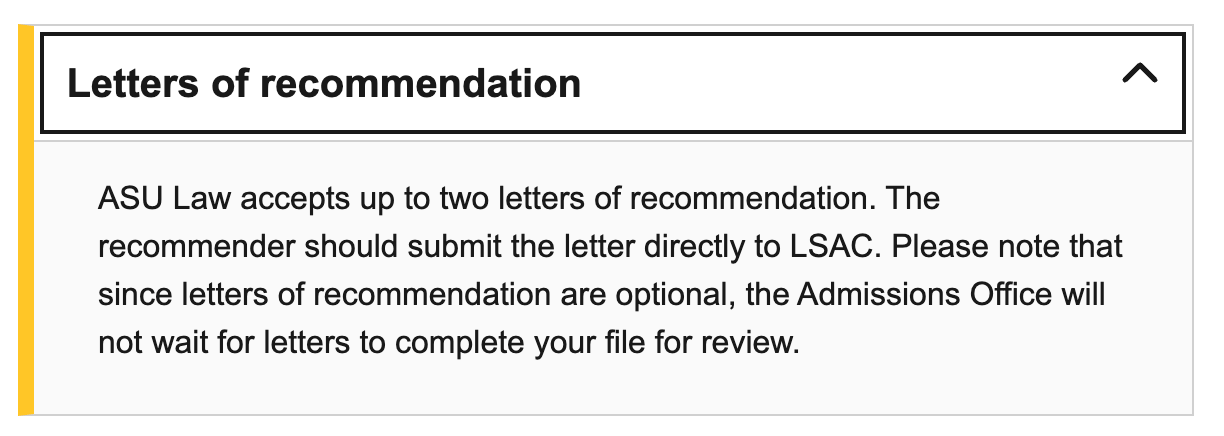 screenshot of letter of recommendation for ASU