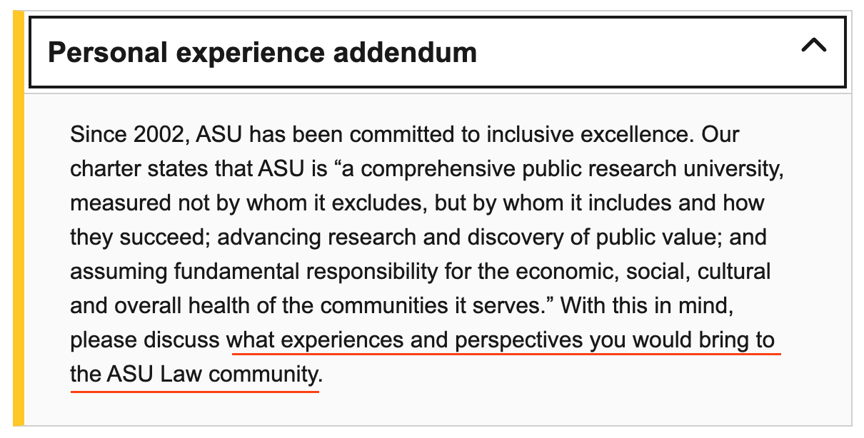 screenshot of Personal Experience addendum