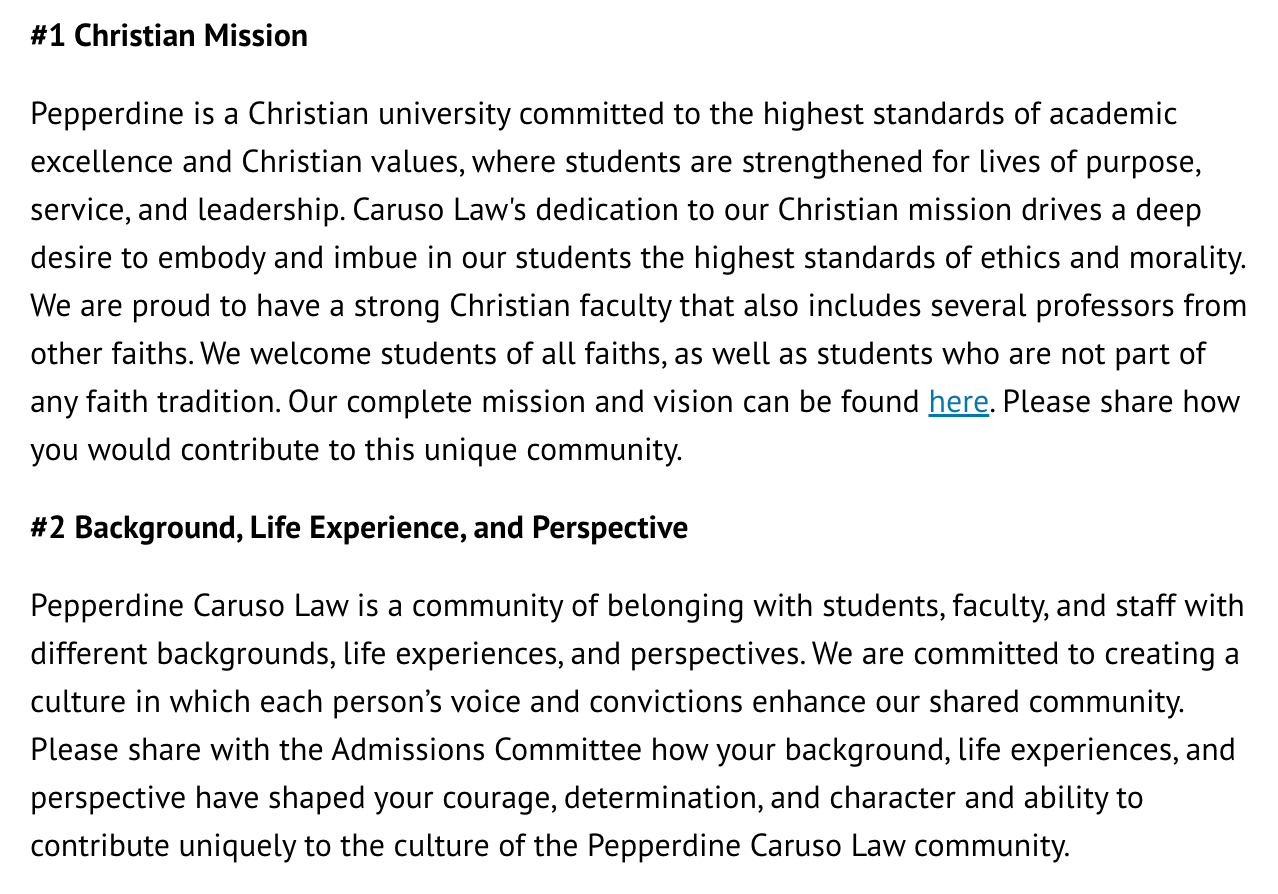 Image of Pepperdine's 2 Optional Statements