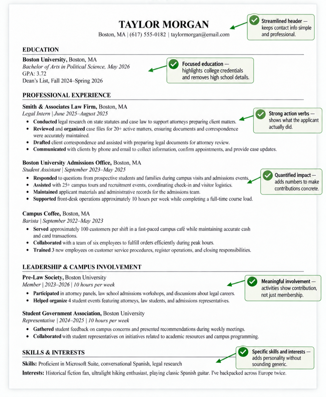Graphic sample of a good law school resume
