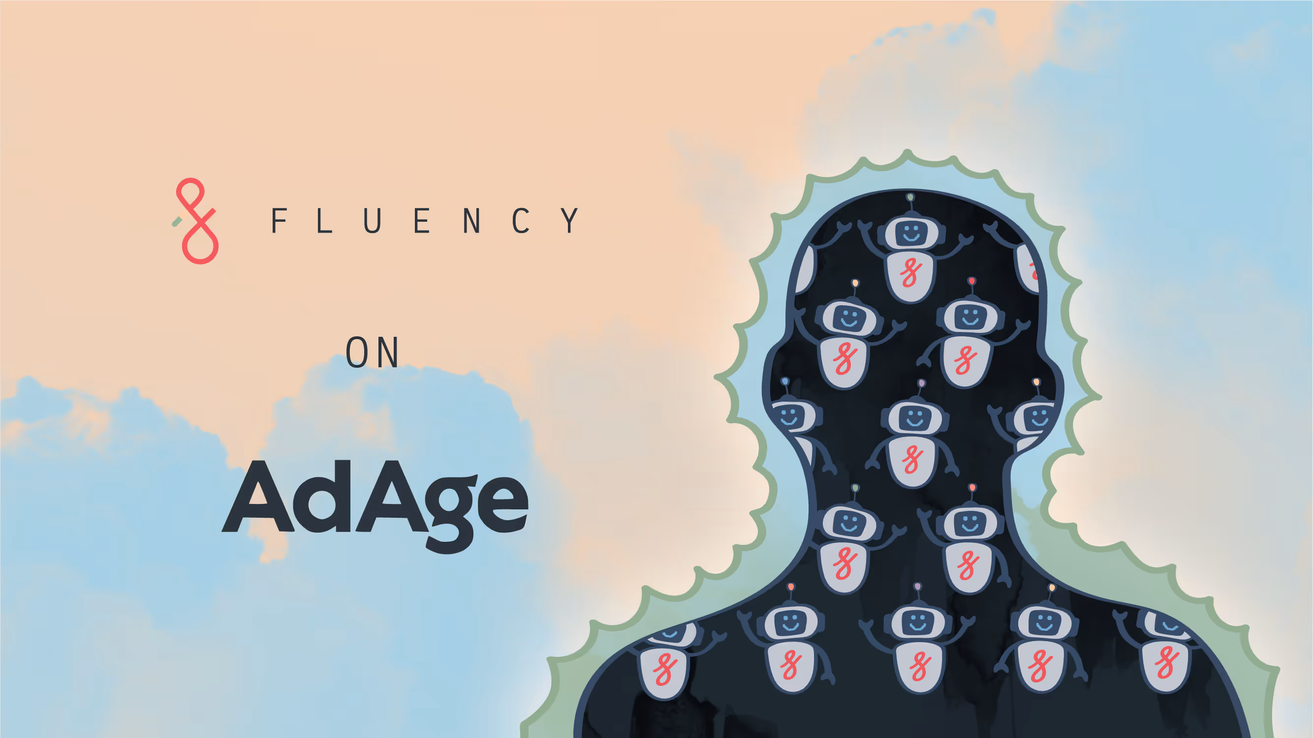 A graphic of the Fluency logo, the AdAge logo, and an illustration of the digital advertising architect.