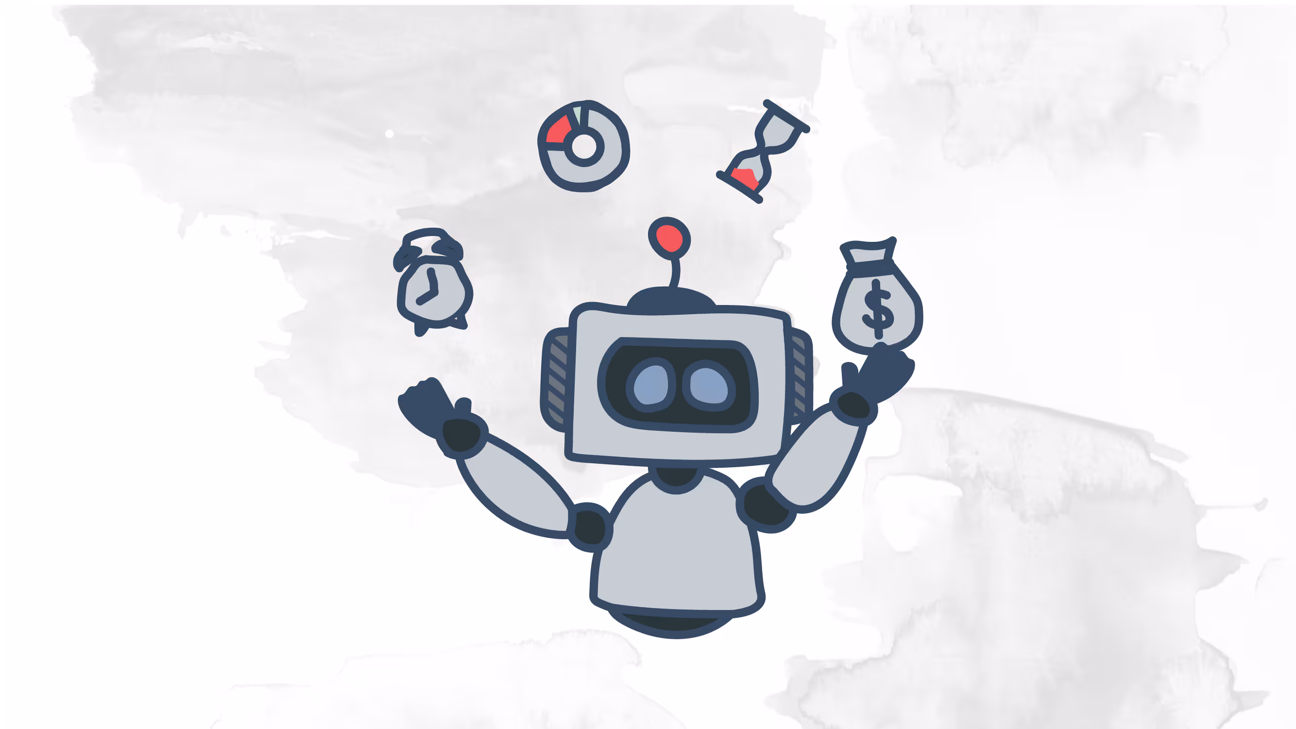 A robot juggling multiple tasks, illustrating the superiority of campaign management through robotic process automation