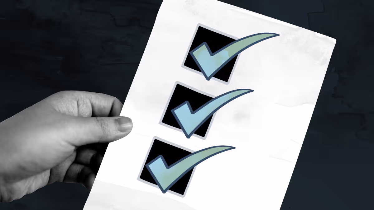 A collage image of a hand holding a checklist