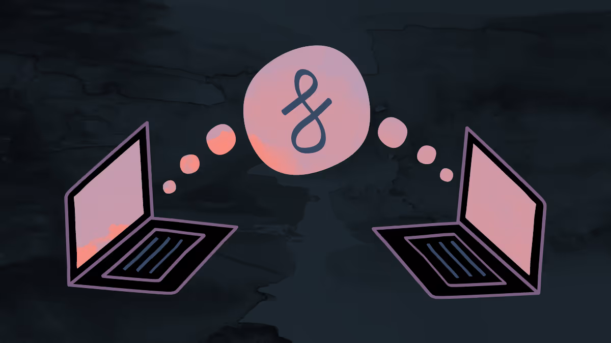An illustration depicting two computers sharing information easily.