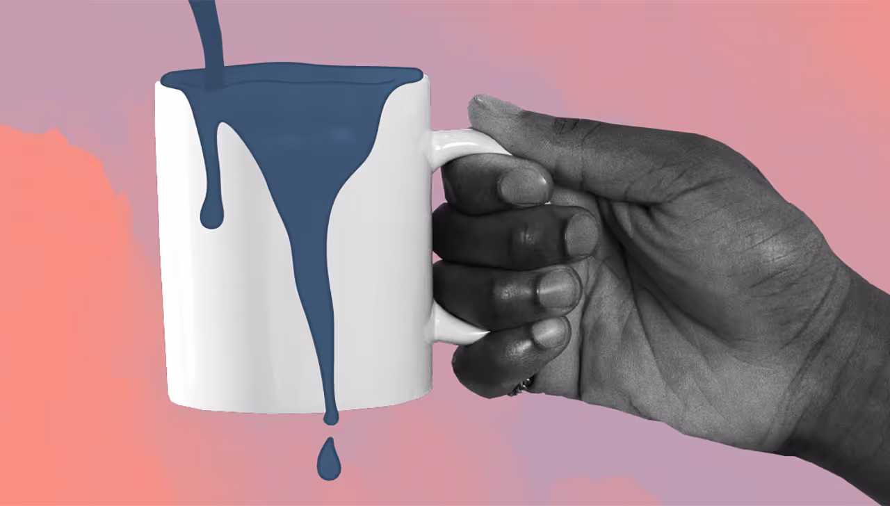 An illustration of a cup runneth over, a metaphor for having too much of something.