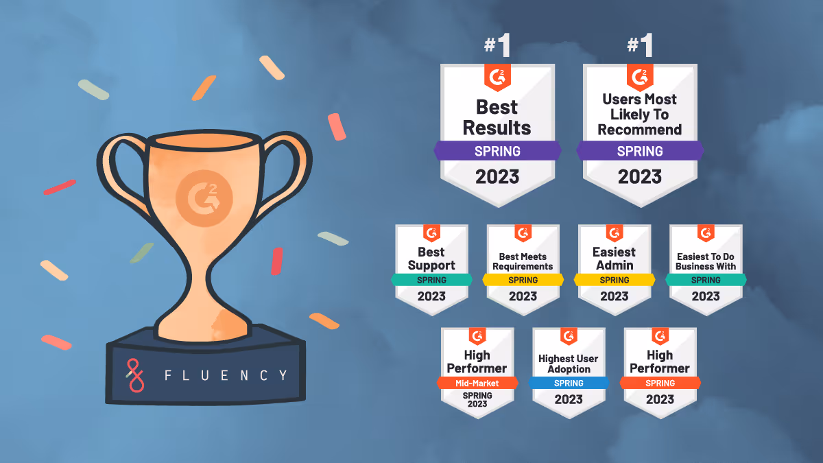 An illustration of an trophy next to a variety of G2 awards