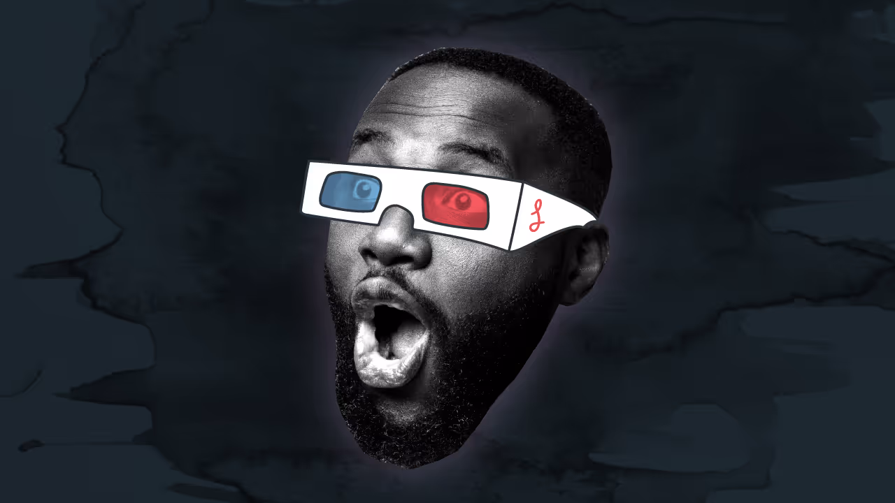 An image of a man in 3D glasses 